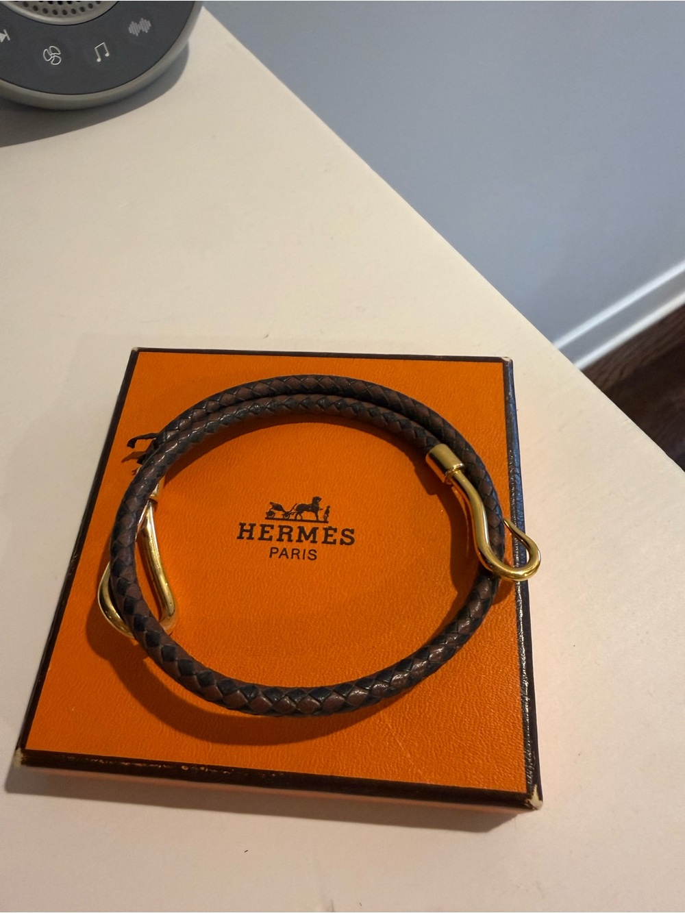 Hermes Brown Braided Double-Wrap Bracelet with Gold Hardware